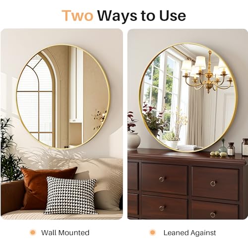 Atilioo Bathroom Mirror for Wall, 24 Inch Round Mirror, Matte Gold Metal Framed Circle Vanity Mirror for Bathroom Bedroom Living Room Entryway, Anti-Rust, Tempered Glass, Hanging or Leaning - Image 5
