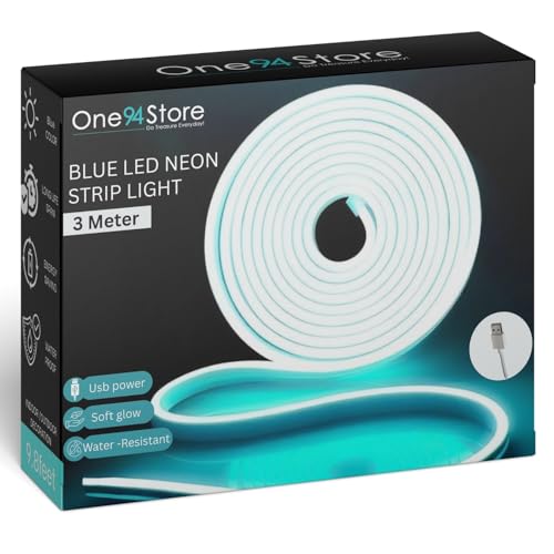 One94Store LED Neon Strip Light 3M – USB Powered, Flexible Waterproof Rope Light DC 5V with Button Switch | Ambient LED Lighting for Home, Bedroom, DIY Decor, Party & Gaming Room (Blue) - Image 1