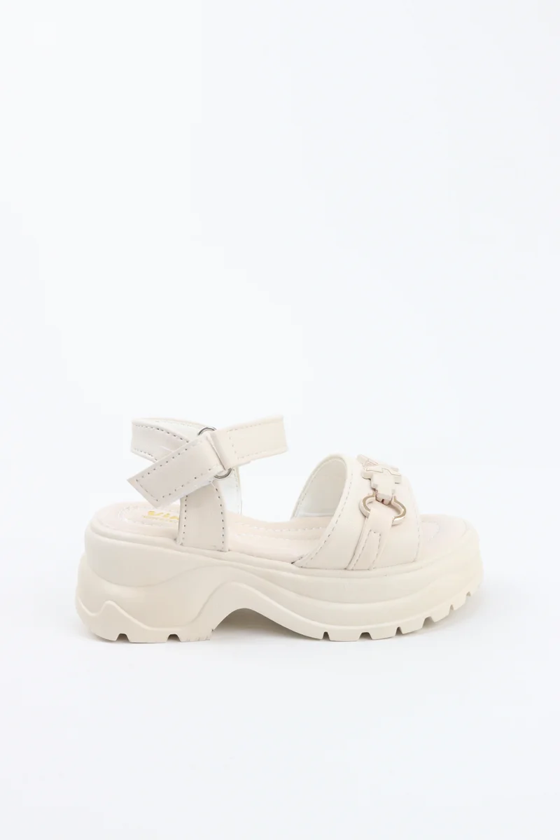 Viny VINY Girls Wedge Heel Sandals – Elegant Rhinestone Buckle Sandals for Girls, Comfortable Platform Sandals, Princess Party & Wedding Footwear for Kids (Black, Pink, White, Beige)