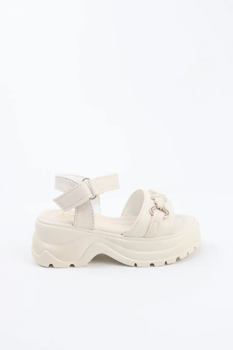 Viny VINY Girls Wedge Heel Sandals – Elegant Rhinestone Buckle Sandals for Girls, Comfortable Platform Sandals, Princess Party & Wedding Footwear for Kids (Black, Pink, White, Beige)