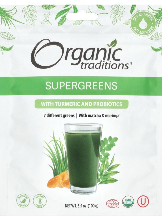 Organic Traditions Supergreens with Turmeric and Probiotics 3.5 oz (100 g) - Image 1