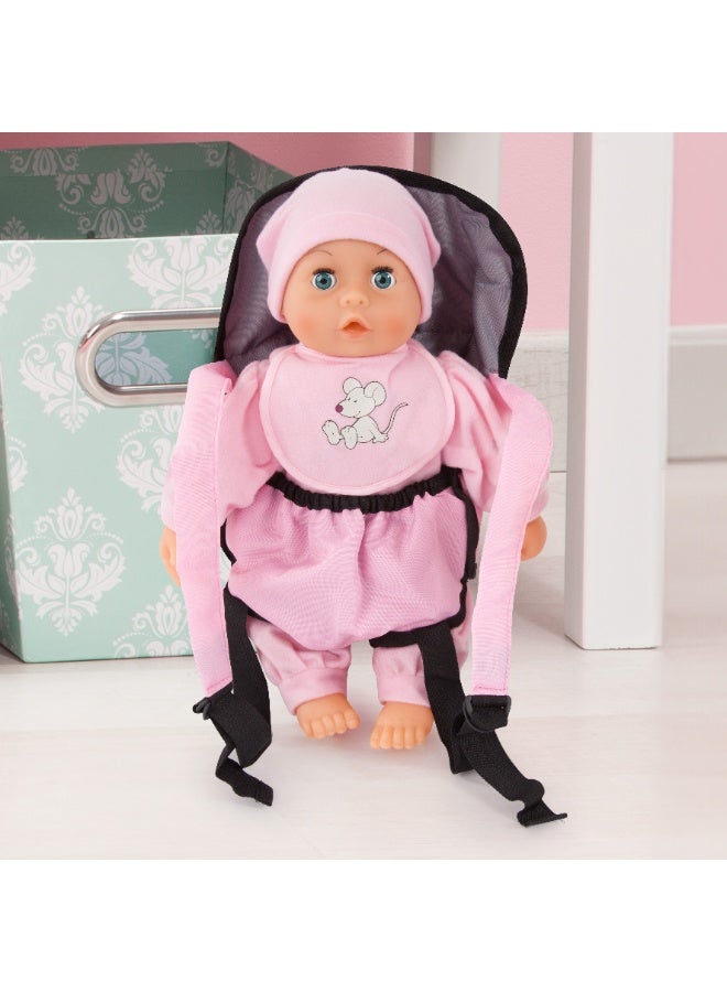 Bayer Design 93300AF My First Baby 13 inch Baby Doll, Set with Toddler, Dolls Carrier and Bottle, Interactive with Sounds, pink with mouse design - Image 5