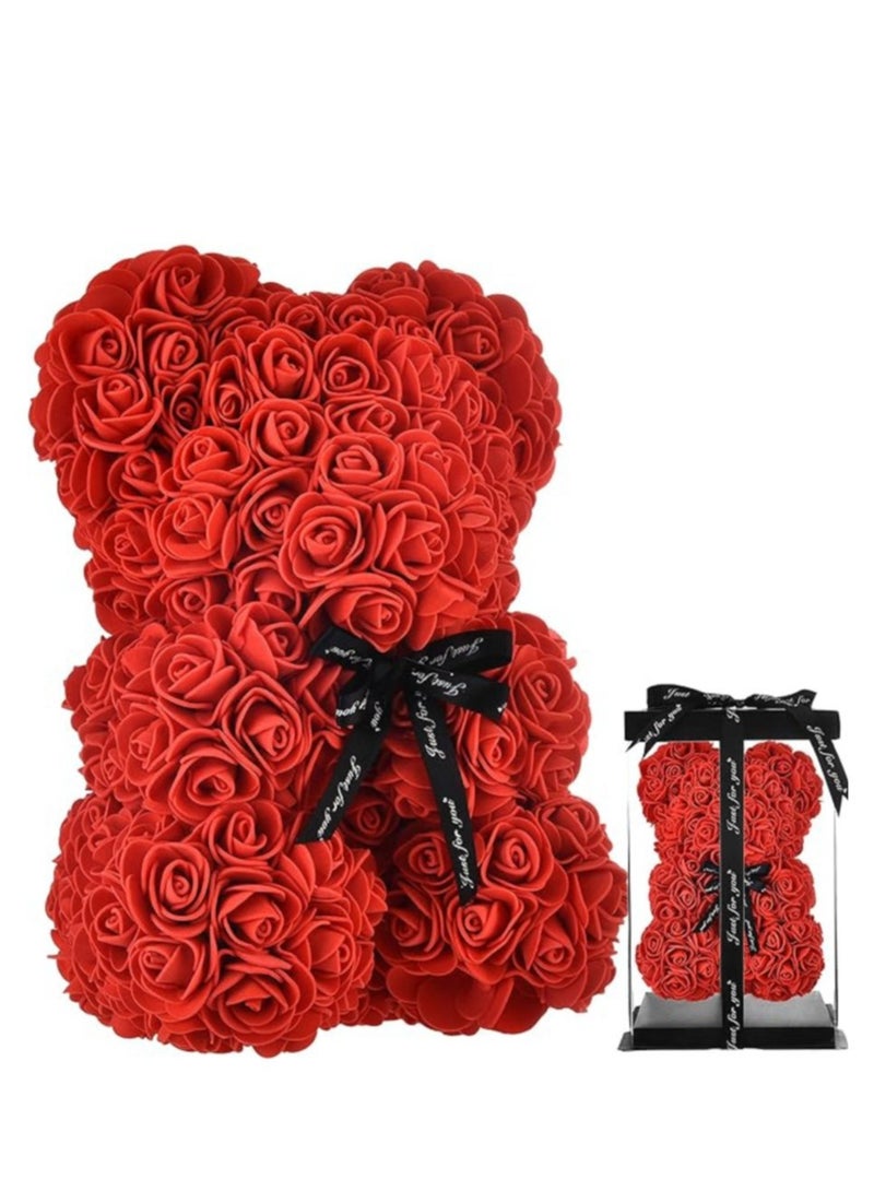 Rose Bear Gift Rose Teddy Bear On Every Rose Bear Flower Bear Perfect for Anniversaries Clear Gift Box Included RED - Image 1