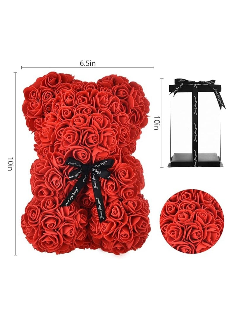 Rose Bear Gift Rose Teddy Bear On Every Rose Bear Flower Bear Perfect for Anniversaries Clear Gift Box Included RED - Image 2