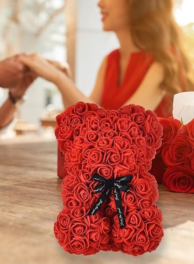 Rose Bear Gift Rose Teddy Bear On Every Rose Bear Flower Bear Perfect for Anniversaries Clear Gift Box Included RED - Image 4