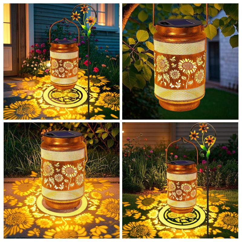 yulloyello Sunflower Solar Lanterns Outdoor Waterproof with Shepherd Hook, Sunflower Birthday Gifts for Women Mom Grandma, Metal Solar Hanging Lights Garden Decor for Outside Yard Patio Pathway - Image 4