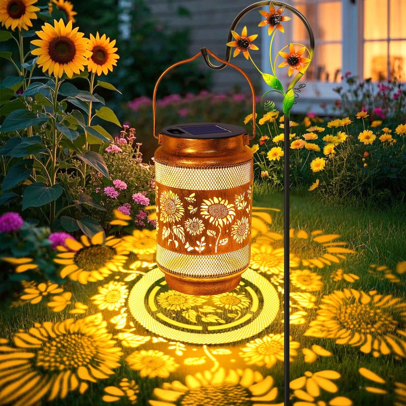 yulloyello Sunflower Solar Lanterns Outdoor Waterproof with Shepherd Hook, Sunflower Birthday Gifts for Women Mom Grandma, Metal Solar Hanging Lights Garden Decor for Outside Yard Patio Pathway - Image 1