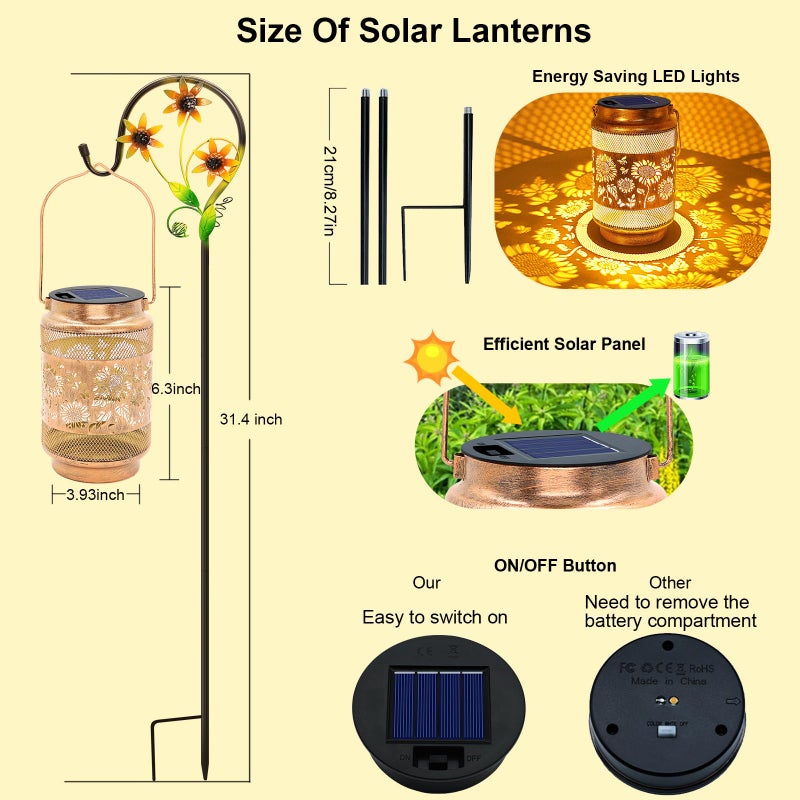 yulloyello Sunflower Solar Lanterns Outdoor Waterproof with Shepherd Hook, Sunflower Birthday Gifts for Women Mom Grandma, Metal Solar Hanging Lights Garden Decor for Outside Yard Patio Pathway - Image 2