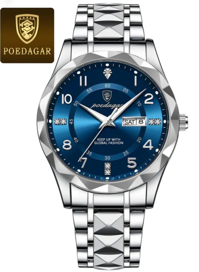 POEDAGAR Man Watch,Watches for Men ,Luxury Men Quartz Watch Waterproof Date Week Luminous Wristwatch Stainless Steel Men's Watches 41mm - Image 2