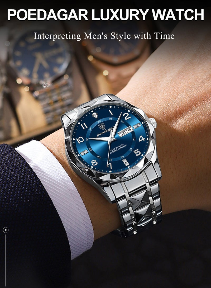 POEDAGAR Man Watch,Watches for Men ,Luxury Men Quartz Watch Waterproof Date Week Luminous Wristwatch Stainless Steel Men's Watches 41mm - Image 3