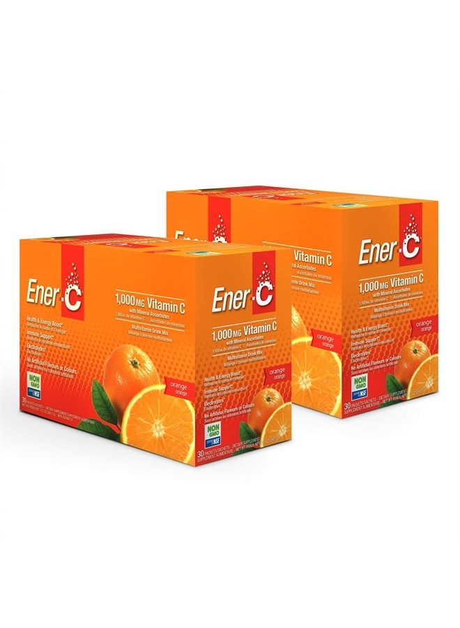 Ener-C خليط مشروب متعدد الفيتامينات بنكهة البرتقال، 1000 ملغ فيتامين C، غير معدّل وراثيًا، نباتي، مساحيق عصير فواكه حقيقية، دعم المناعة الطبيعي، إلكتروليتات، خالي من الغلوتين، 30 حبة (عبوة من 2) - Image 1