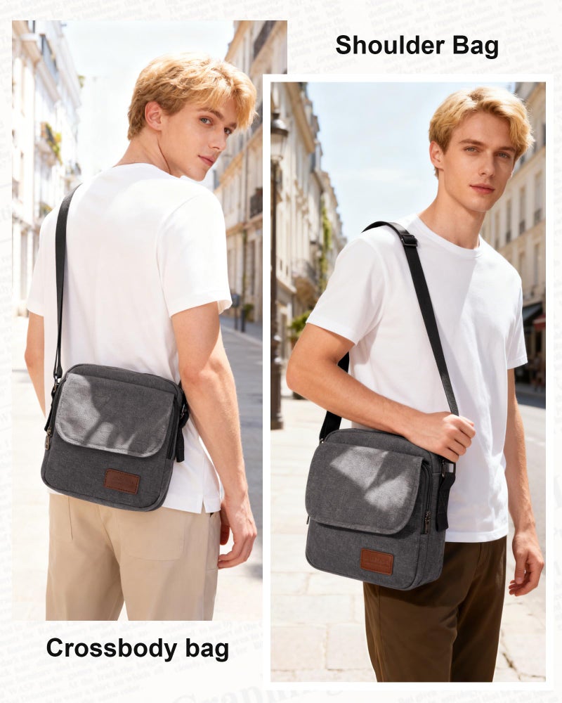 WISEPACK Small Crossbody Bag for Men,Vintage Canvas Messenger Shoulder Bags Crossbody Satchel Bag Men's Side Bags Women Over the Shoulder Purse for Phone Passport Bolsos Para Hombre Black Grey - Image 2