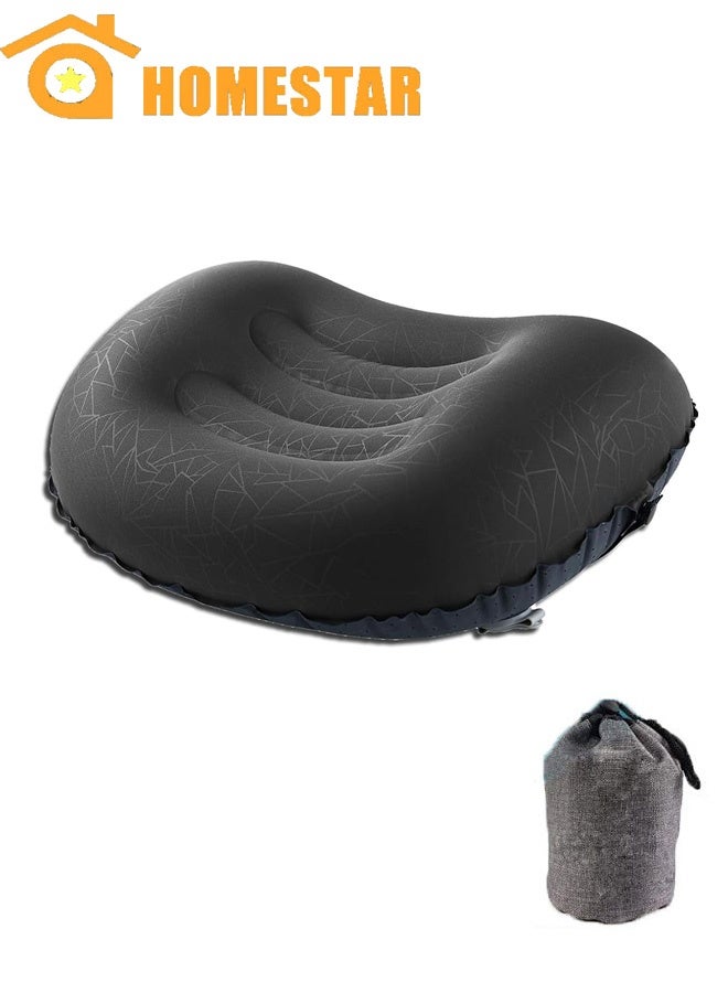 HOMESTAR Inflatable Camping Pillow with a storage bag, Ultralight, Ergonomic Neck & Lumbar Support for Camping, Hiking, Travel, Backpacking, Compact, Compressible & Portable Design, Black - Image 1