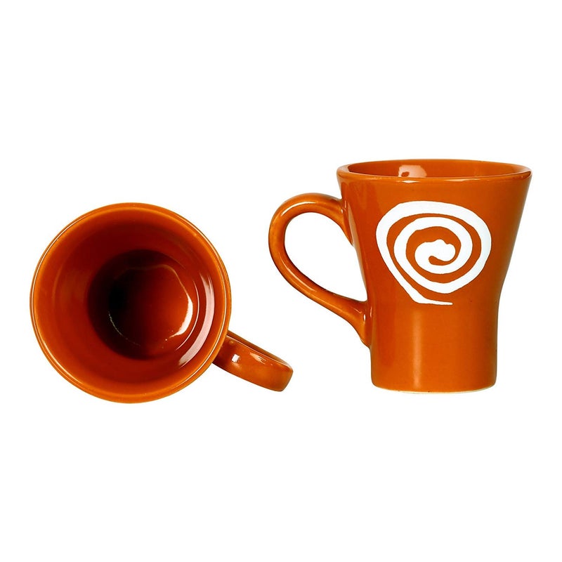 Caffeine Ceramic Handmade Orange & White Doodle Tea Cups (Set of 2) - Image 1