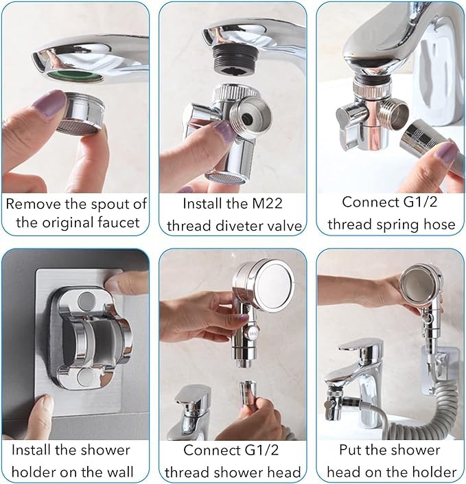 VishBin Shower Head Hand Shower Set External Shower Head for Sink Shower Head Set with Hose and Stand Bathroom Installations for Washing Hair Cleaning The Sink and Bidet - Image 2