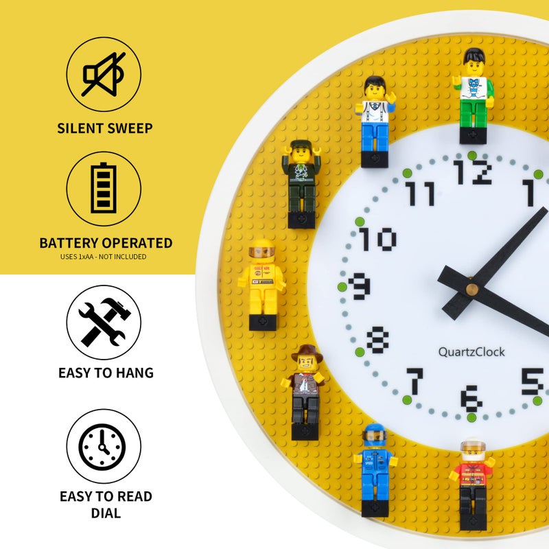 Yanscian Wall Clock with Minifigures Silent NonTicking Display Case Frame Building Block DIY Wall Decor for Kids Room Bedrooms 24 Minifigures Included - Image 3