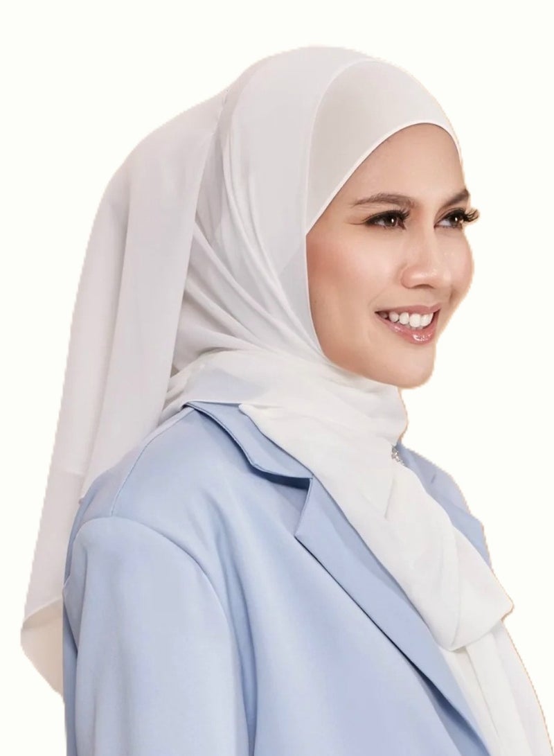 برفكتوري حجاب شيفون فوري للنساء المسلمات تحت وشاح وربطة عنق مع حجاب إسلامي عصري بلون واحد وغطاء رأس وعمامة - أبيض  - Image 1