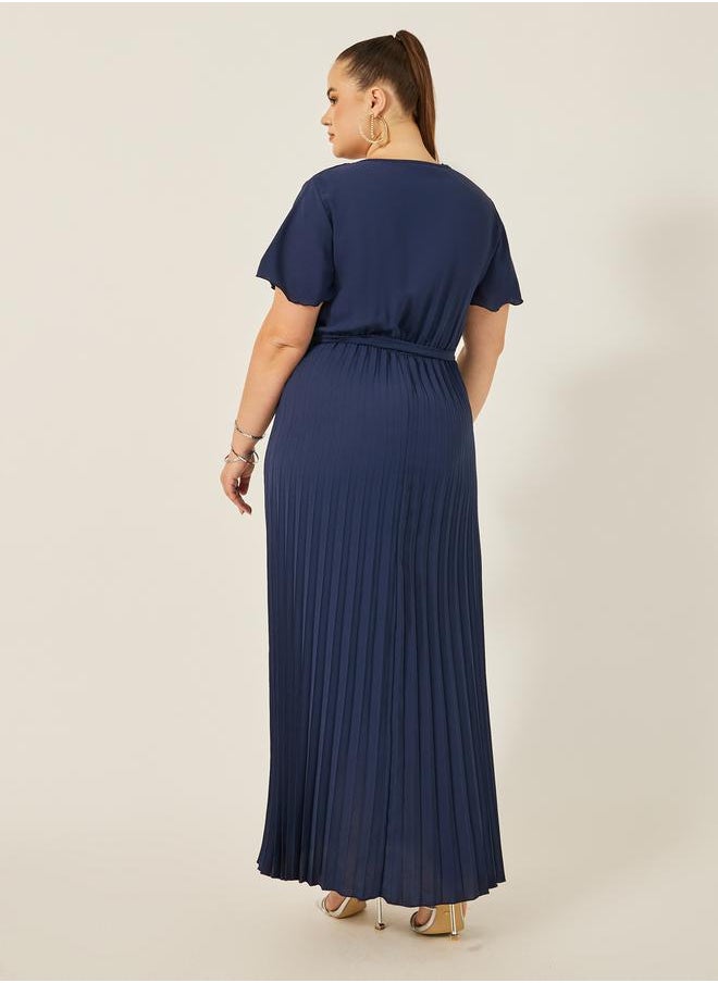 Styli - Plus Size Pleated Short Sleeves A-Line Maxi Dress - Image 1