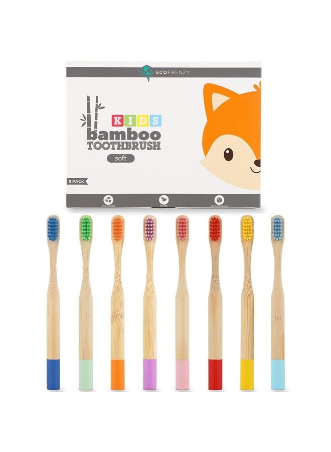 EcoFrenzy Kids Bamboo Toothbrush - Child Size Soft BPA Free Color Safe Bristles (8 Pack) - Image 1