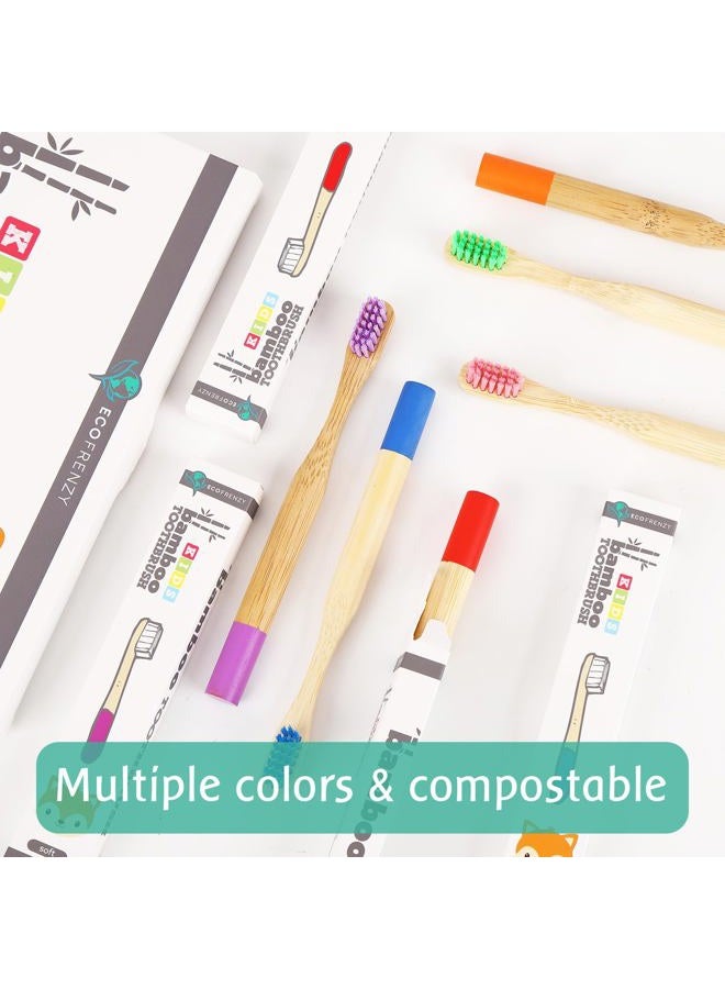 EcoFrenzy Kids Bamboo Toothbrush - Child Size Soft BPA Free Color Safe Bristles (8 Pack) - Image 2