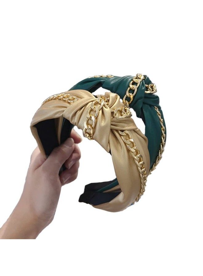 Wiwpar Knotted Headbands For Women Fashion Wide Headband Vintage Knotted Head Band Hair Hoop Hair Accessories With Metal Chain (Gold) - Image 2