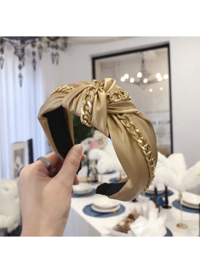 Wiwpar Knotted Headbands For Women Fashion Wide Headband Vintage Knotted Head Band Hair Hoop Hair Accessories With Metal Chain (Gold) - Image 3