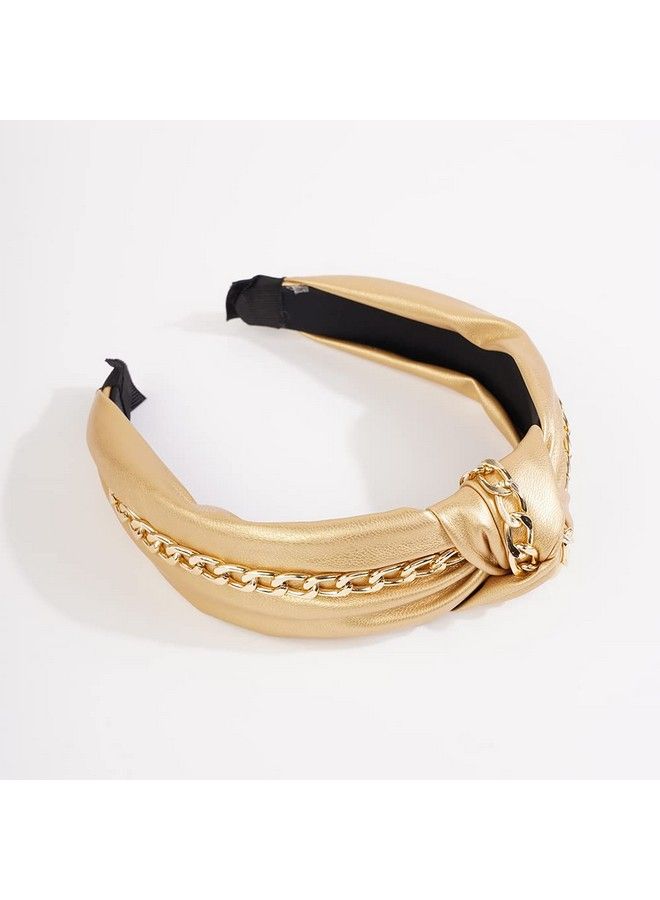 Wiwpar Knotted Headbands For Women Fashion Wide Headband Vintage Knotted Head Band Hair Hoop Hair Accessories With Metal Chain (Gold) - Image 4