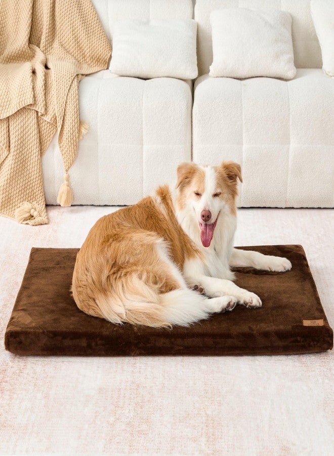LIORCE Dog Crate Pad - Dog Bed Large Sized Dogs with Removable Washable Cover and Waterproof Lining - XL Memory Foam Pet Bed for Crate - Reversible Kennel Mat (Cool & Warm), 42-inch, Brown - Image 1