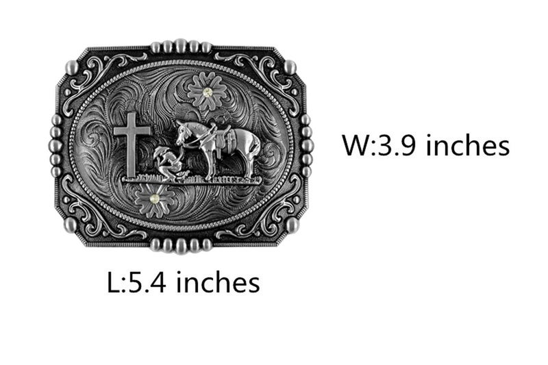 Moranse Religion Cross Cowboy And Horse Design Belt Buckles (Square Silver) - Image 5