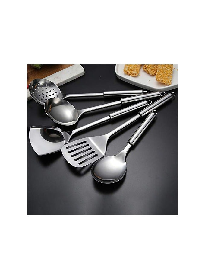 erorex 5 Pcs Stainless Steel Cooking Utensils Set Heat Resistant Kitchen Gadgets Utensil Set Includes Slotted Spoon, Slotted Spatula, Large Spoon, Soup, Spatula - Image 2