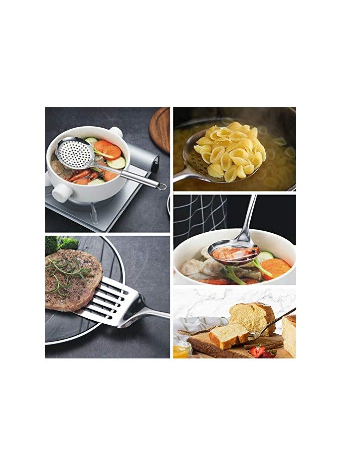 erorex 5 Pcs Stainless Steel Cooking Utensils Set Heat Resistant Kitchen Gadgets Utensil Set Includes Slotted Spoon, Slotted Spatula, Large Spoon, Soup, Spatula - Image 3