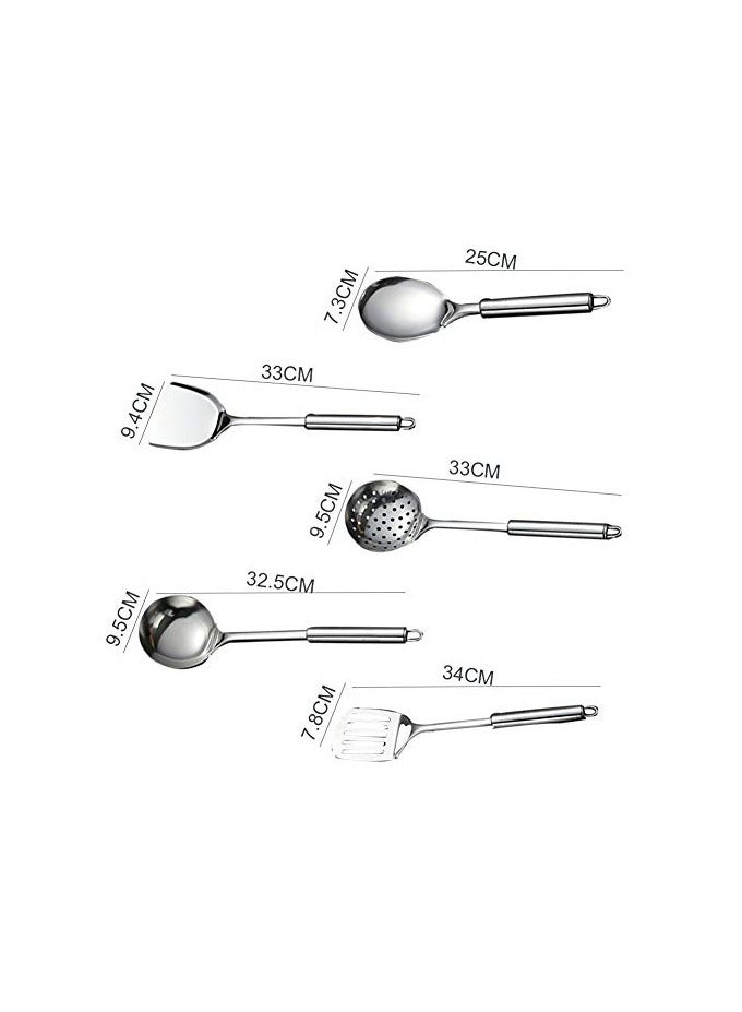 erorex 5 Pcs Stainless Steel Cooking Utensils Set Heat Resistant Kitchen Gadgets Utensil Set Includes Slotted Spoon, Slotted Spatula, Large Spoon, Soup, Spatula - Image 4