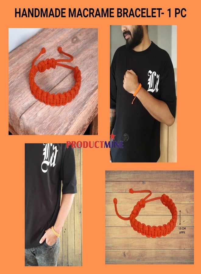 PRODUCTMINE سوار PRODUCTMINE® مصنوع يدويًا، سوار معصم قابل للتعديل، سوار صداقة للنساء والرجال، لطيف على البشرة - برتقالي - Image 4