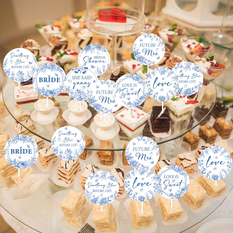 Aposwow Something Blue Before I Bridal Shower Do Cupcake Toppers Decorations, 24PCS Something Blue Bridal Shower Cupcake Picks Decoration for Bachelorette Engagement Wedding Party Decor - Image 3