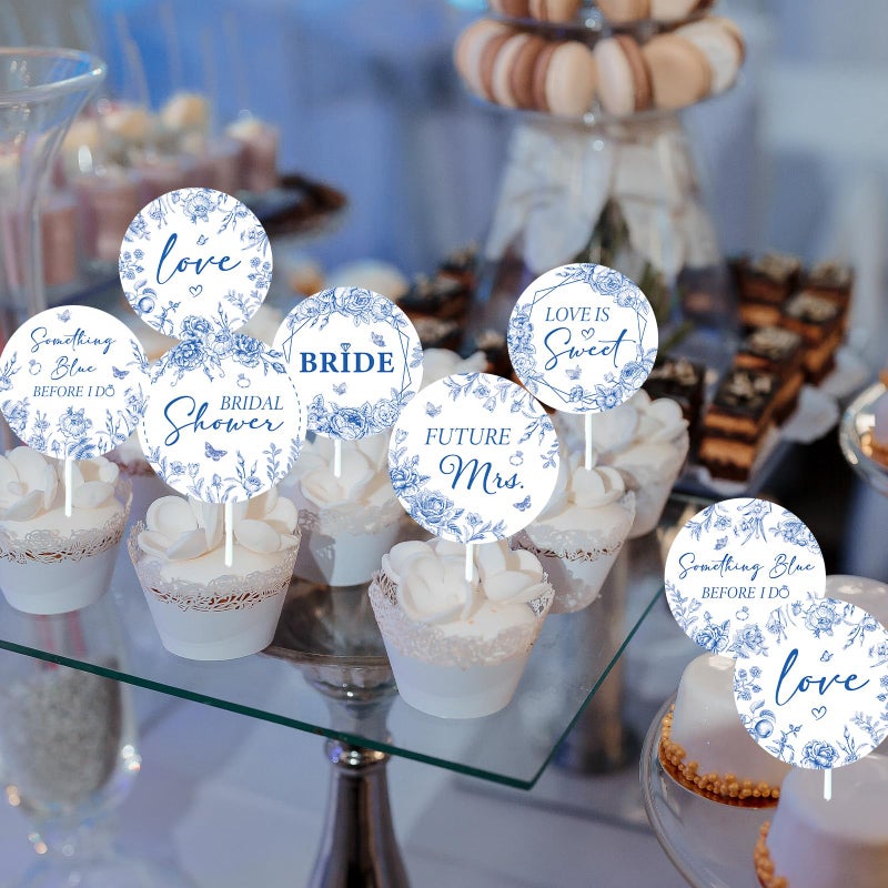 Aposwow Something Blue Before I Bridal Shower Do Cupcake Toppers Decorations, 24PCS Something Blue Bridal Shower Cupcake Picks Decoration for Bachelorette Engagement Wedding Party Decor - Image 5