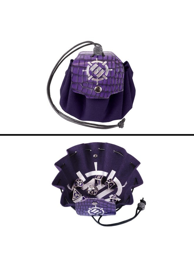 ENHANCE مجموعة نرد معدني ENHANCE DND - 7 قطع نرد متعددة الأوجه مع حقيبة جلد نباتي 2 في 1 وصينية، مجموعة معدنية صلبة للزنزانات والتنانين، بايثفايندر، المزيد من ألعاب RPG (إصدار جامع بنفسجي) - Image 3