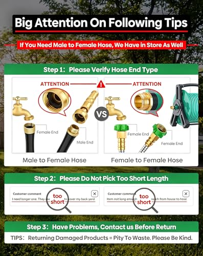 BlueGarden Short Metal Garden Hose 3 ft with Female to Female Connector， Stainless Steel Small Leader Hose for Hose Reel, Long, Flexible, Lightweight & Heavy Duty Water Pipe, Outdoor Water Hose Extension Adapter - Image 3