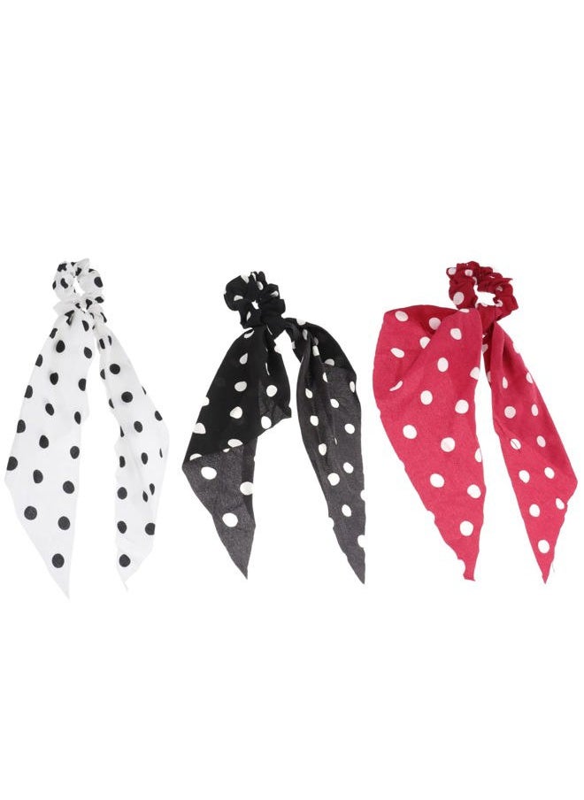 Beaupretty 3pcs Hair Scarf Hair Scrunchies Polka Dot Ribbon Ponytail Scarves with Bow Headdress for Women Girls  - Image 1