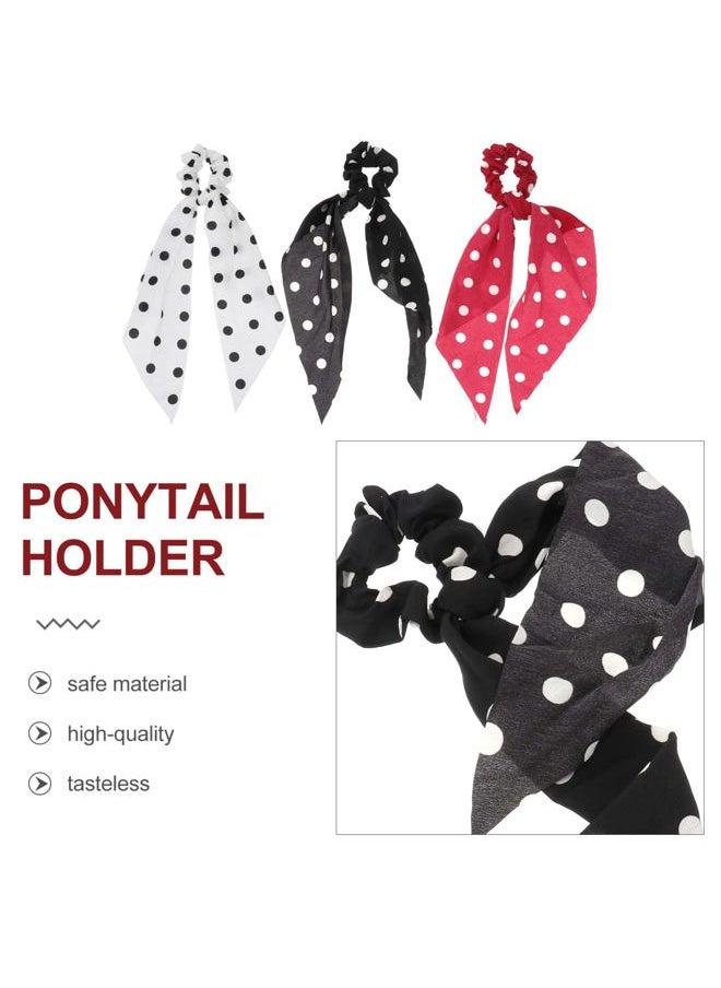 Beaupretty 3pcs Hair Scarf Hair Scrunchies Polka Dot Ribbon Ponytail Scarves with Bow Headdress for Women Girls  - Image 5