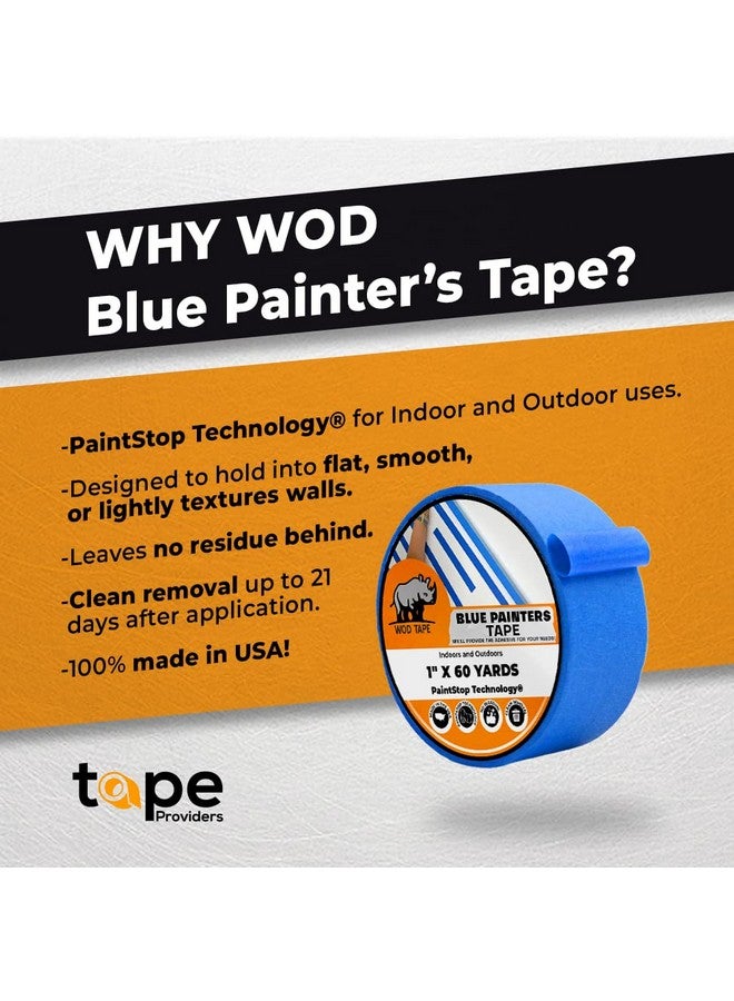 ود تايب شريط لاصق للرسامين باللون الأزرق من Wod Pmt21B - 2 بوصة × 60 ياردة، شريط لاصق سميك وواسع للطلاء الآمن للجدران والبناء وإعادة البناء ووضع العلامات وتشطيب الحواف - Image 2