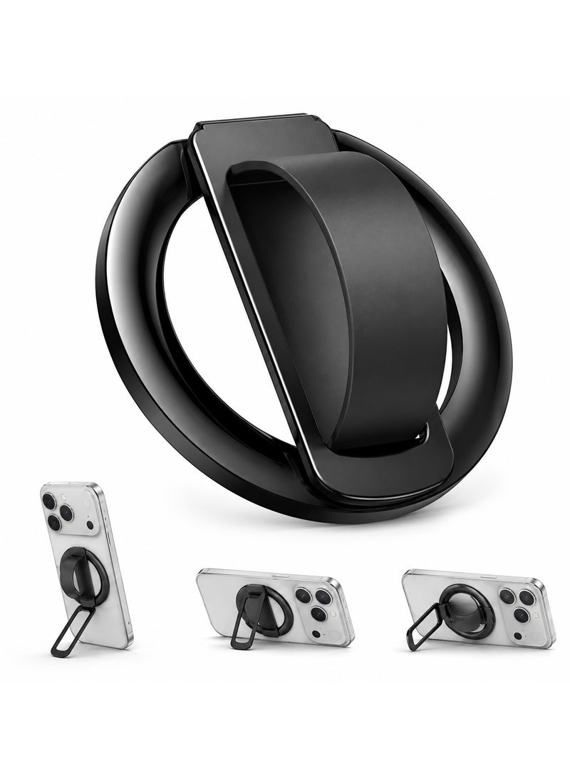 O Ozone Magnetic Phone Ring Holder 360° Rotating Grip Stand Strong Magnetic Finger Ring Kickstand Anti-Drop Metal Holder for iPhone 16/15/14/13/12 -Black - Image 1