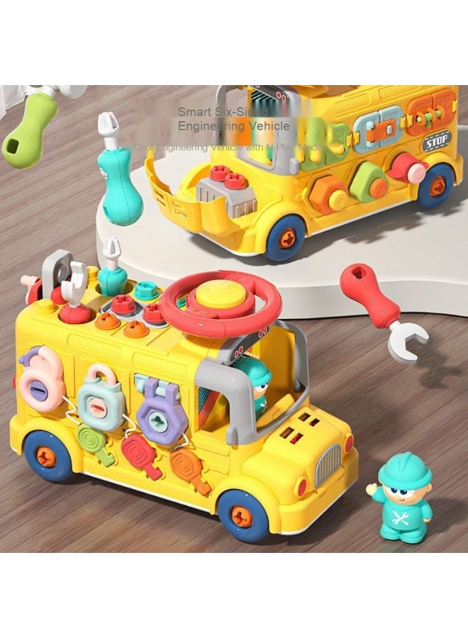 Multi-Functional Early Education Toy for Infants 0-1 Years - Six-Sided Bus with Piano and Carrot Pulling for Fine Motor Skills Development 