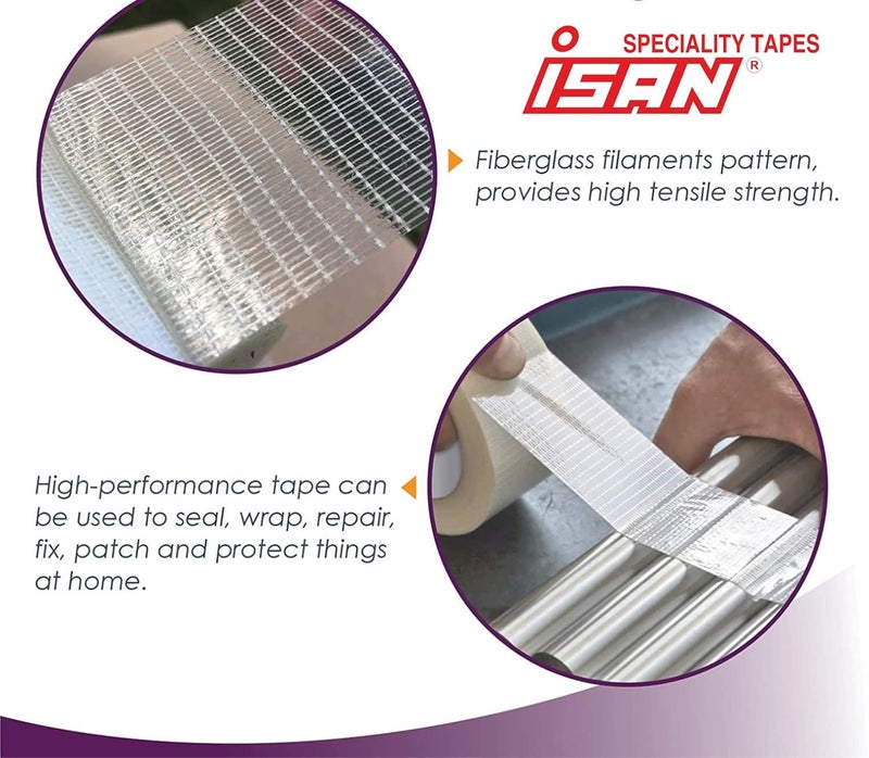 ISAN ® Filament Tape 192mm (8" Approx) Width X 25m Length, Cross Fiber, Fiber Glass reinforced Strapping Tape (6 Pcs.) - Image 2
