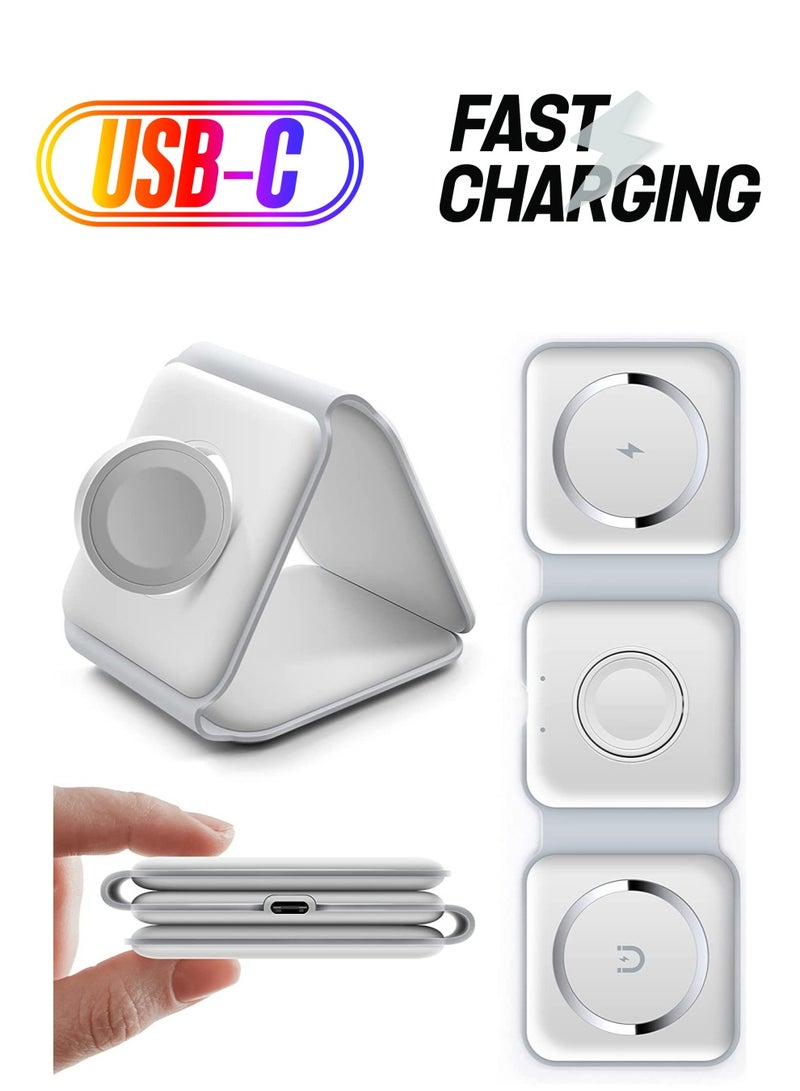 Beauenty Wireless Charging, 3 in 1 Wireless Charger,Wireless Magnetic Fast Charging Foldable Dock station Charger for iPhone 14/13/12/11/8/Pro/Max,for iWatch,forAirPods 3/2/Pro and for Samsung - Image 1