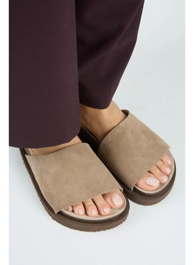 Manijero  Lizette Women's Genuine Leather Single-Band Beige Slipper for Women | Best Price UAE