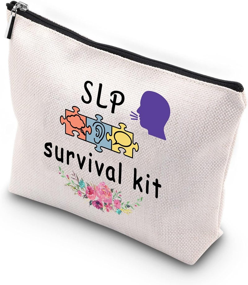 WCGXKO SLP Survival Kit Speech Therapist Gift Zipper Pouch Makeup Bag for Speech Language Pathologist (SLP Survival)