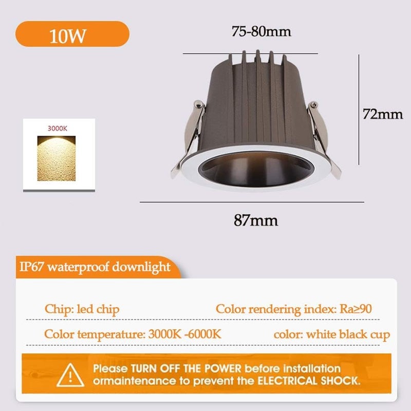 RecessedLightingModernDownlights3.1-inchIP67WaterproofLightsforShower2PacksAluminumSimpleCanLights,CeilingSpotlightBaffleTrim - Image 2