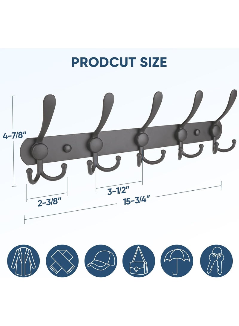 Meetion Wall Mounted Coat Rack, Five Heavy Duty Tri Hooks All Metal Construction for Jacket Coat Hat in Mudroom Entryway (Grey, 1-Pack) - Image 2