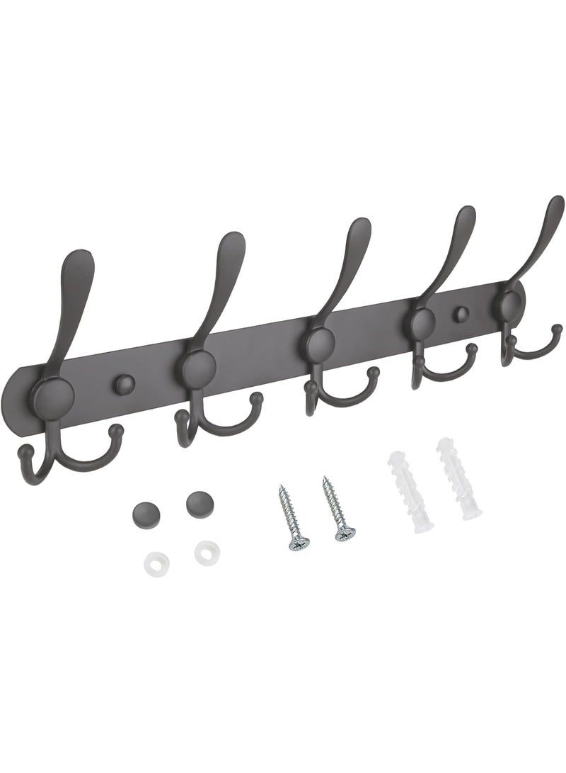 Meetion Wall Mounted Coat Rack, Five Heavy Duty Tri Hooks All Metal Construction for Jacket Coat Hat in Mudroom Entryway (Grey, 1-Pack) - Image 1