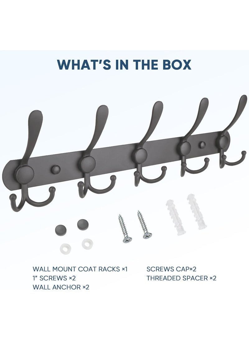 Meetion Wall Mounted Coat Rack, Five Heavy Duty Tri Hooks All Metal Construction for Jacket Coat Hat in Mudroom Entryway (Grey, 1-Pack) - Image 4
